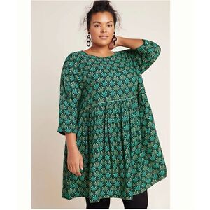 Anthropologie X Maeve Megan Cloyd Green Roaring 20’s Geometric Magnolia Babydoll